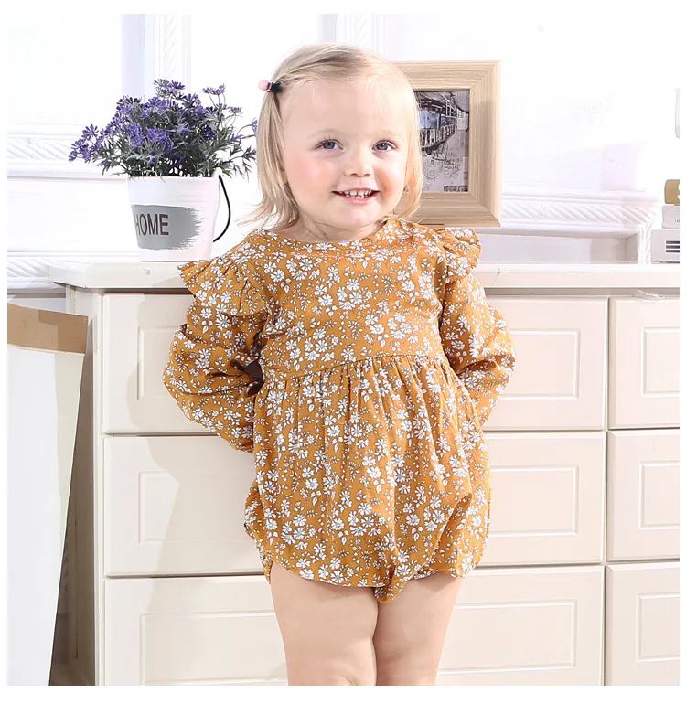 

Newborn Toddler Girls 100% Woven Cotton Long Flutter Sleeve Floral Baby Romper, Photo showed and customized color