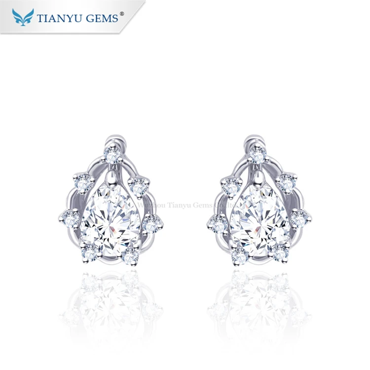 

Tianyu Gems Gold Jewelry Earring Pear shape 10K White Gold White Moissanite Charm Earrings