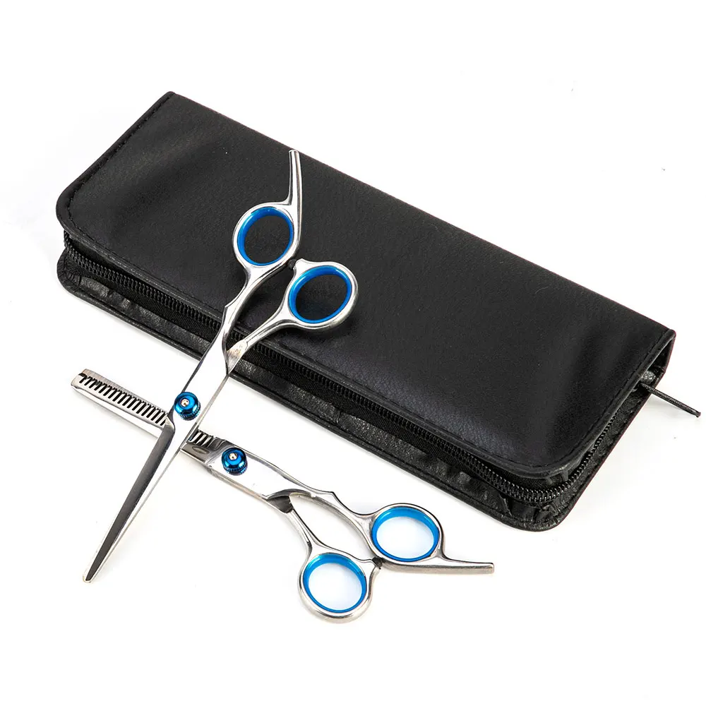 

Hair Cutting Scissors Set, Professional Haircut Shears with Thinning Scissors Black Hairdressing Kit for Barber, Salon And Home, Silver+blue