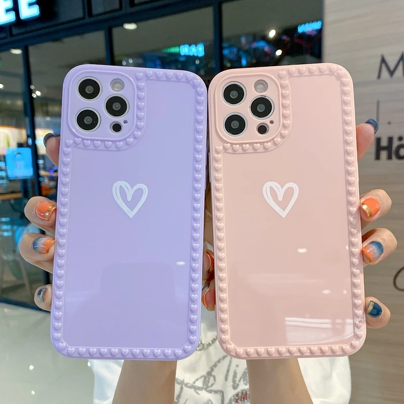

Soft TPU Love Heart Candy Color Camera Protection Phone Case for iPhone 12, Blue,pink,antique white,purple