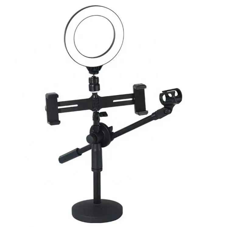 

Factory sales mic stand dual Mobile Phone holder And Microphone Ring Light Bracket Dimmable, Black