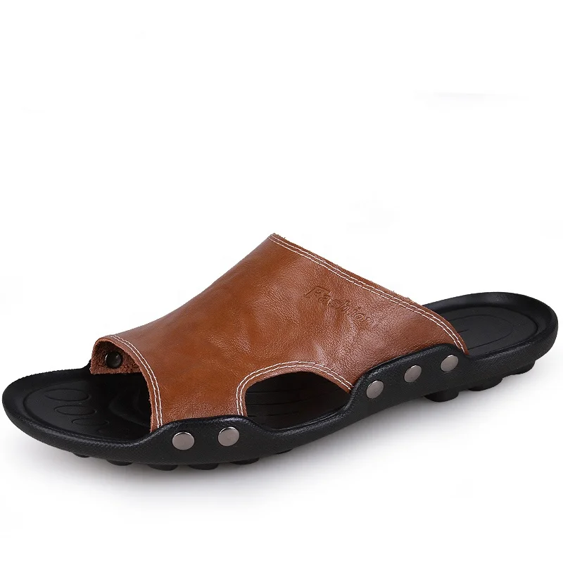 

New Arrival Fashion Designer Rubber Leather Casual Men Slides Slippers Summer for Beach, Black/white/brown/blue/yellow