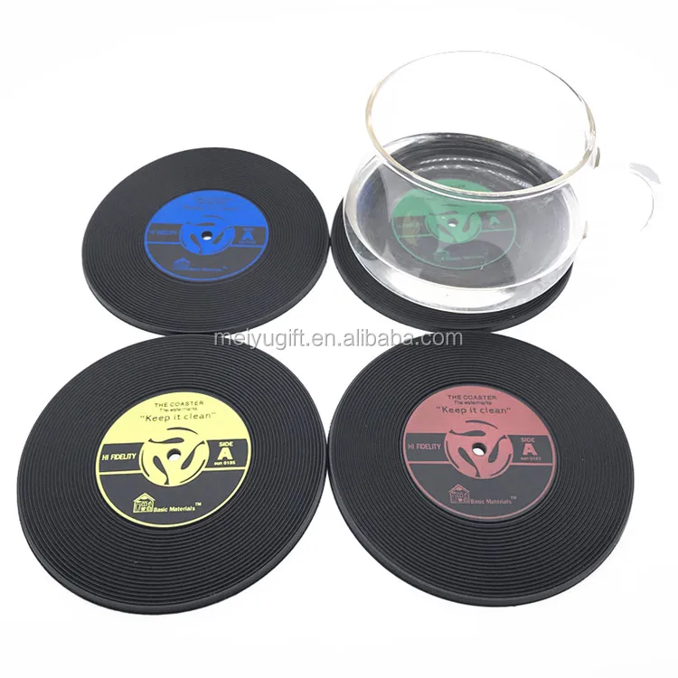 

In stocked Soft pvc rubber record coaster, CD coaster cup mat pvc coaster accept customize printing logo, Black