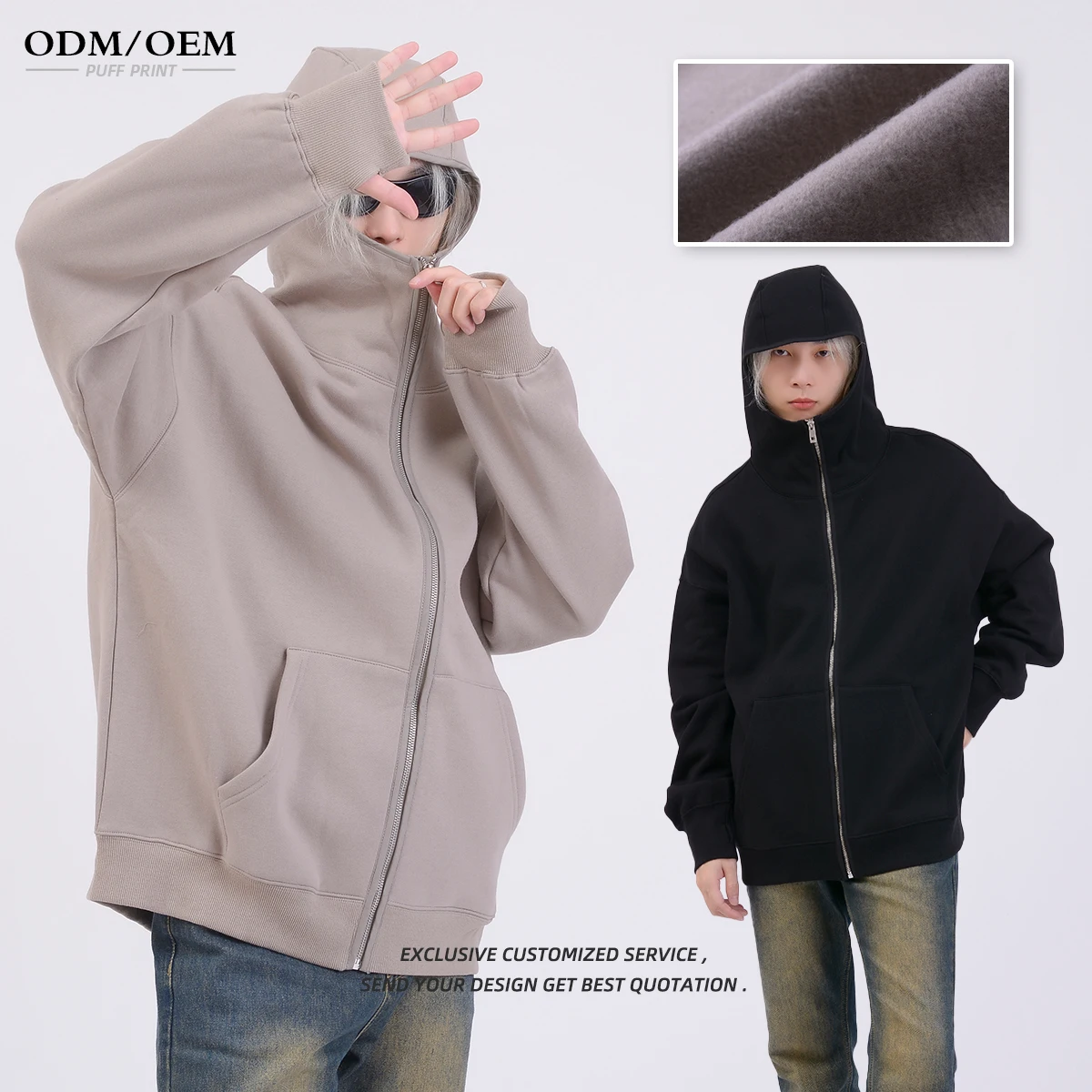 Fall Custom Logo 350G Fleece Men's Coat Blank Streetwear Oversized Unisex Premium Zipper Unisex Ninja Face Mask Zip Ups Hoodies