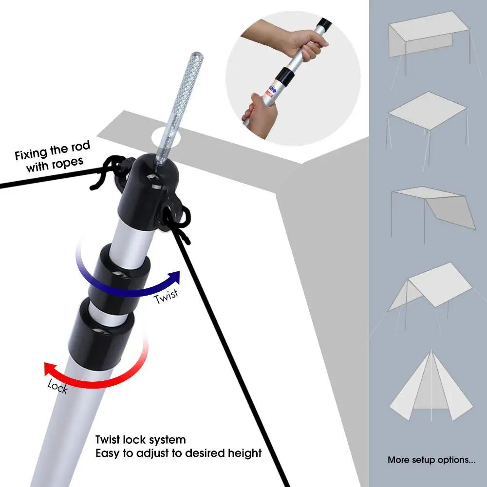 Camping Adjustable Tarp Poles Telescoping Aluminum Tarp And Tent Poles