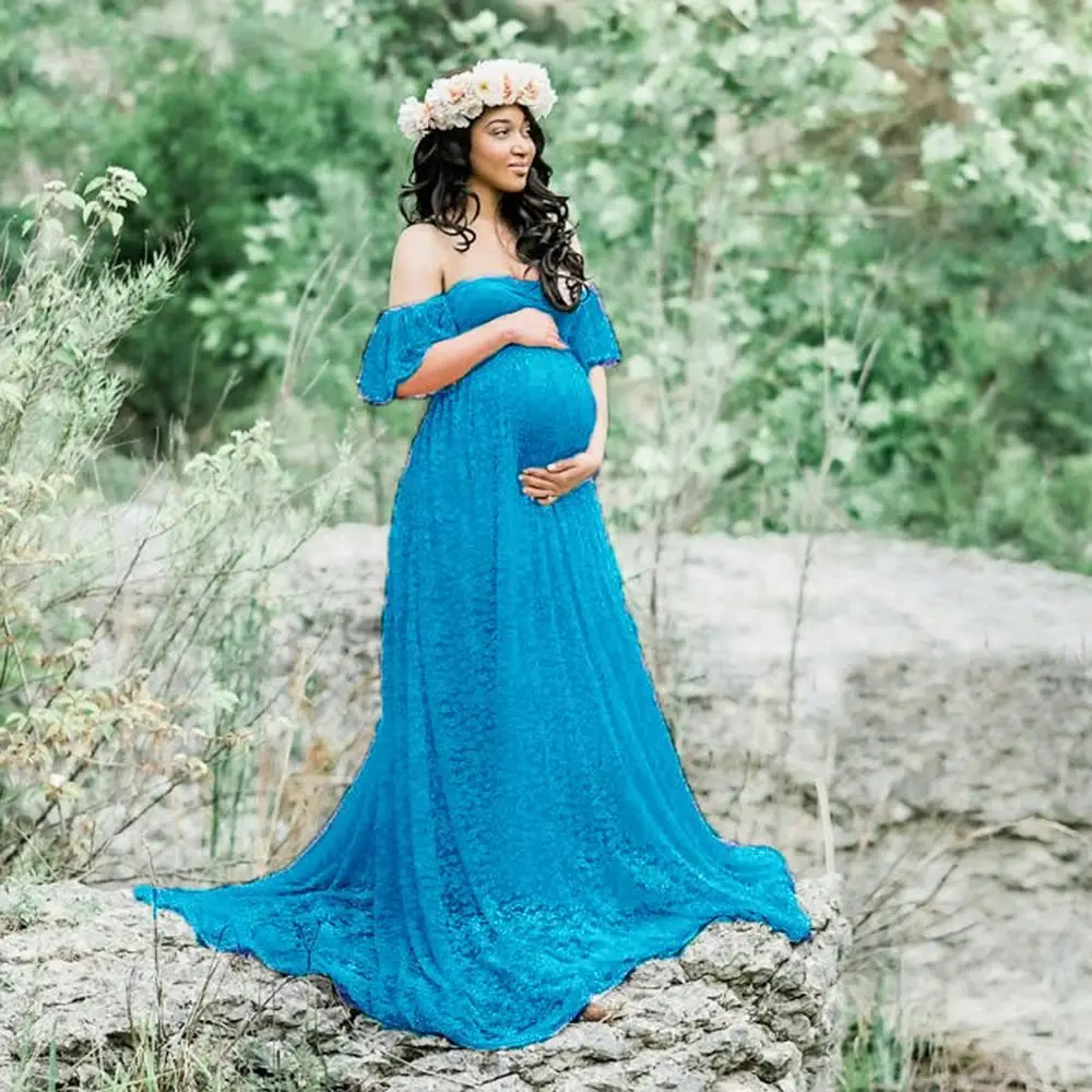 
Elegant plegnant women Lace Flutter-Sleeve Evening Party Dress 