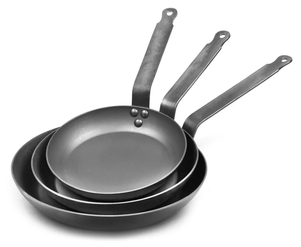 Pre-seasoned Carbon Steel Skillet Black Steel Chef Frying Pan For Hotel Restaurant