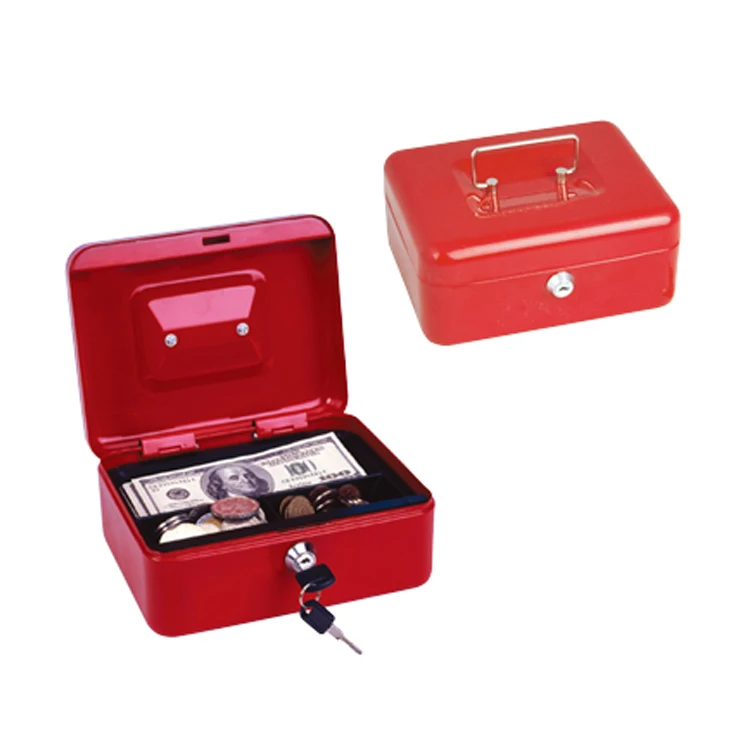 China Manufacture Metal Small Red Cash Lock Box Cheap Portable Money