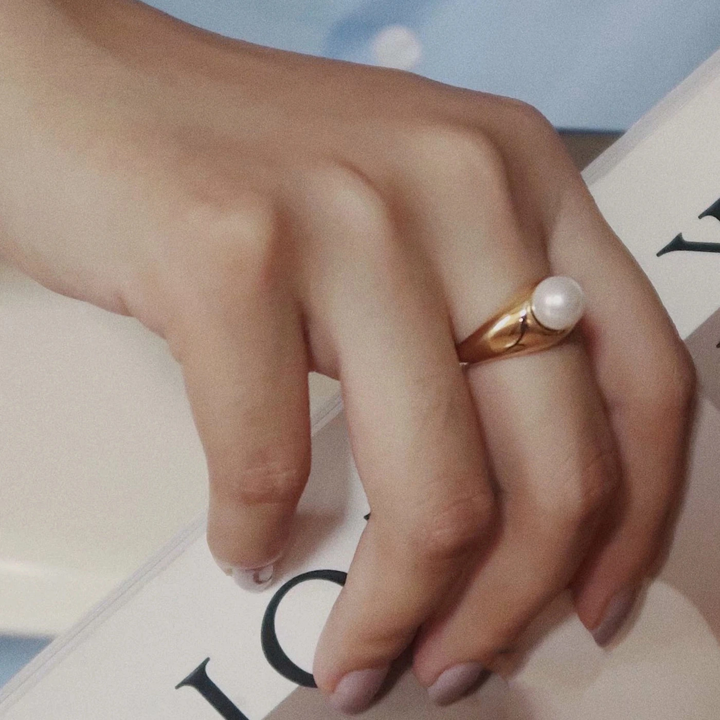 

2021 New INS Trend Stainless Steel 18k Gold Plated Pearl Ring for Woman