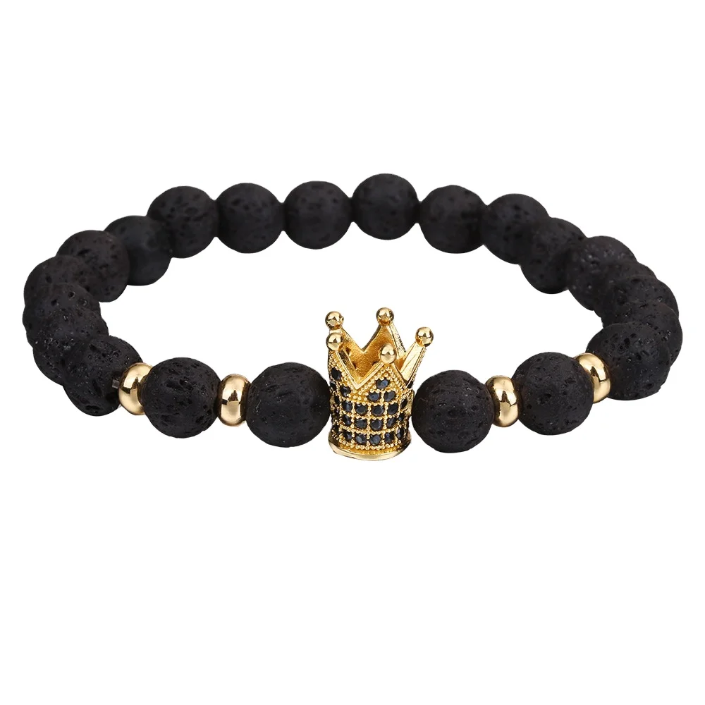 

Bestselling Fashion Casual Man Women Volcanic Stone Beaded Bangle 8MM Turquoise Round Bead Engraved Natural Stone Lava Bracelet