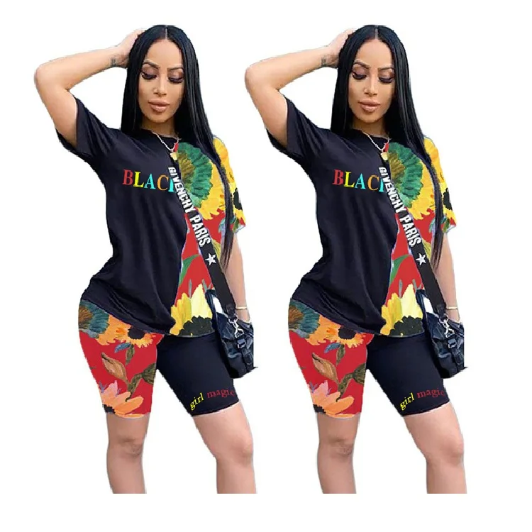 

wholesale price 2020 Summer casual letter print sportswear 2 Pcs Track Suit Outfits Two Piece Shorts Set