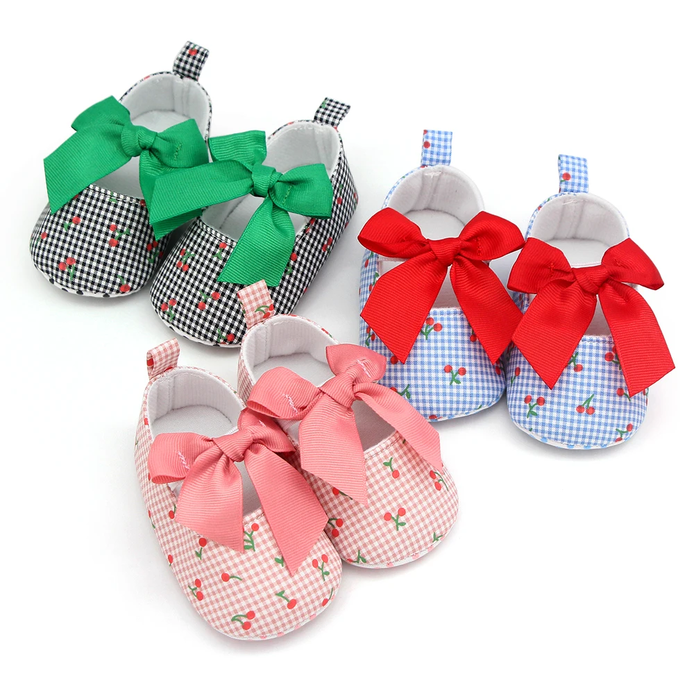 

Wholesale cheap Baby Girls Soft Sole Bow knot Cherry Mary Jane Flats Infant Princess SlippersToddler Wedding Dress Shoes, Pink//red/green