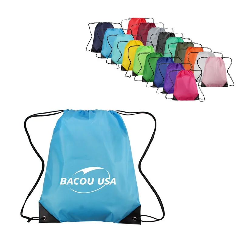 

2021 Wholesale Promotional Custom Logo Printed Sports Gym Backpack Waterproof Drawstring Black Gym Bag, Customized