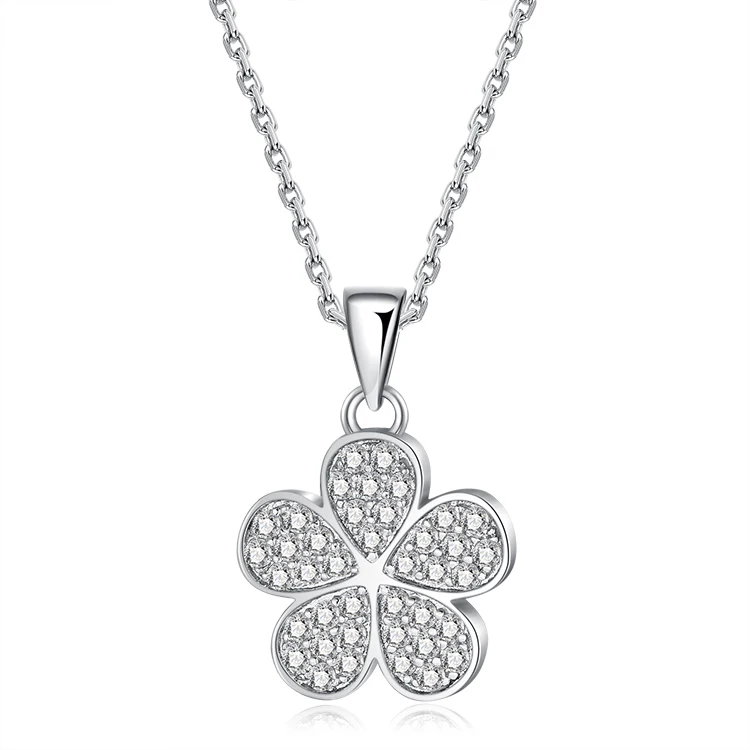 

BAROLI Factory Direct Sale Custom Jewelry 925 Sterling Silver Gold Plated CZ Micro Pave Flower Pendant Necklace Chain For Women