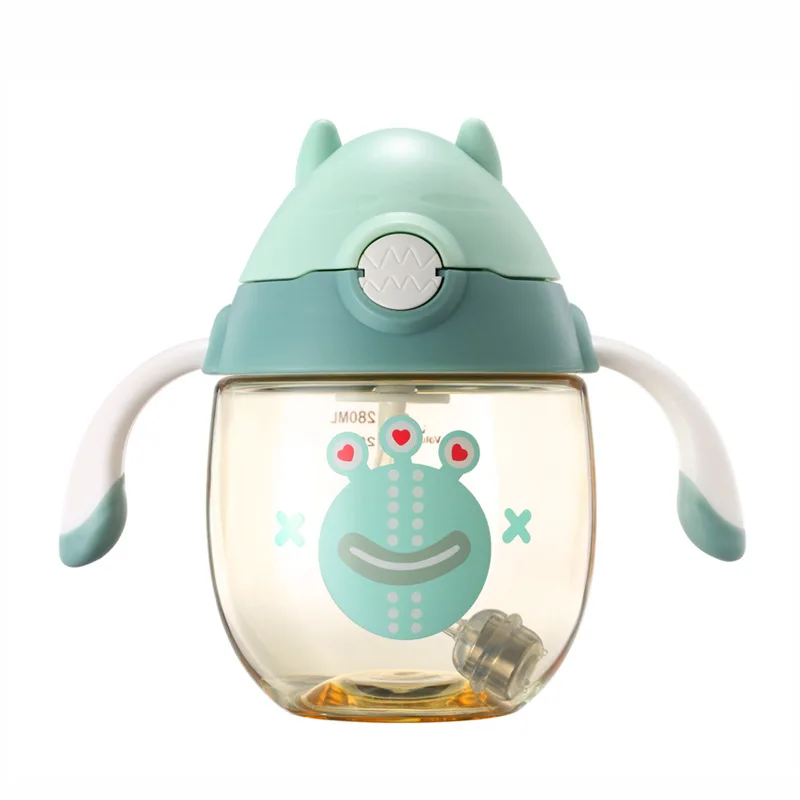 

2021 new style BPA Free kids plastic water bottle Leakproof travel with Straw lid and handle, Customized color