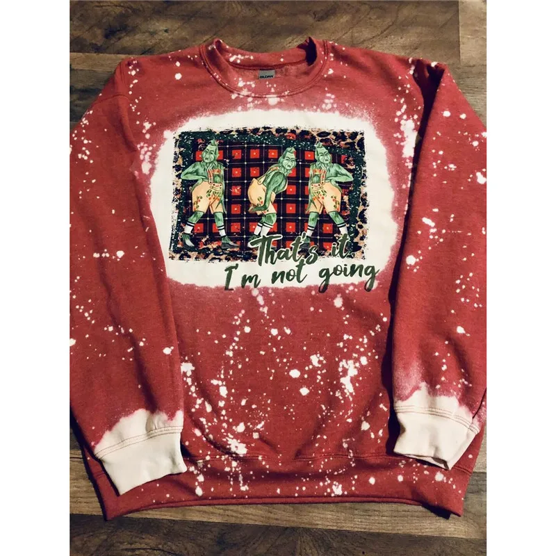 

Cheap New Arrival Christmas Pattern Printed Bleached Graphic O-neck Ladies Sweat Shirt