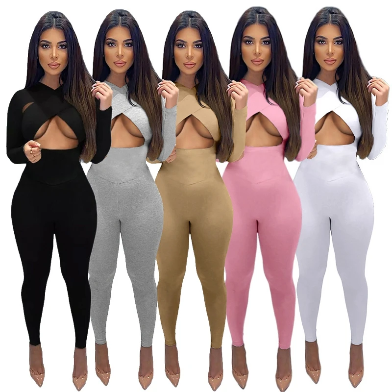 

EB-2022 new080608 New design high waist sexy hollow out jumpsuit causal fall fashion women jumpsuits for women long sleeve