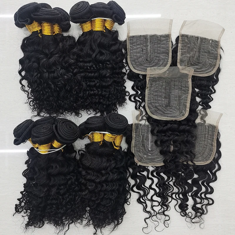 

Letsfly Deep Wave Human Hair Bundles with Closure Malaysian Human Hair Supplier T Part Lace Closure 60g/pcs Free Shipping