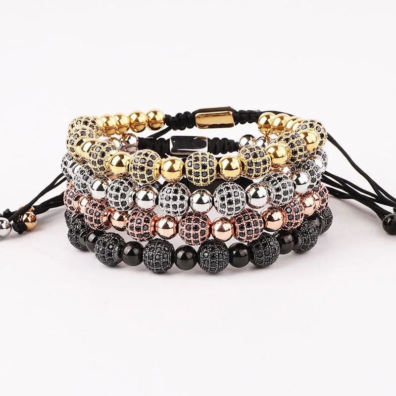 

Classic Design Black CZ Pave Ball Stainless Steel Bead Men Macrame Custom Bracelet