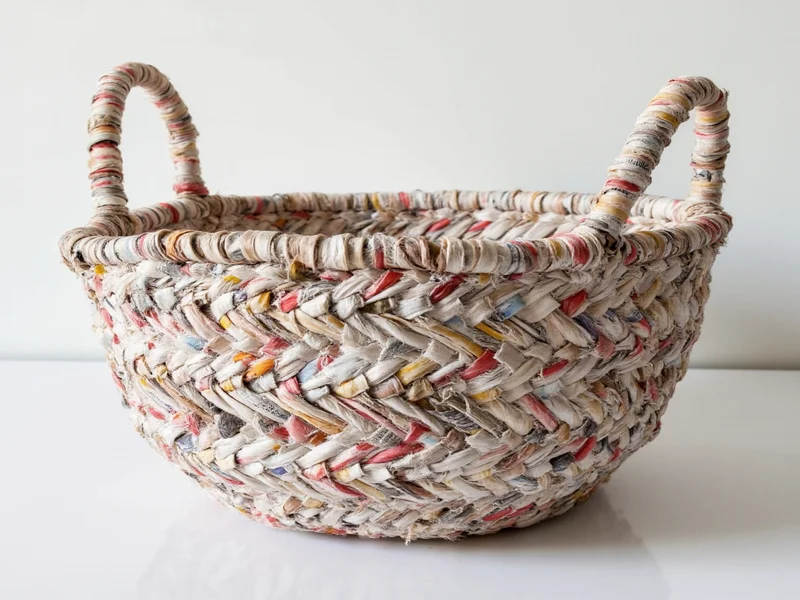 Recycled newspaper woven basket tutorial step-by-step