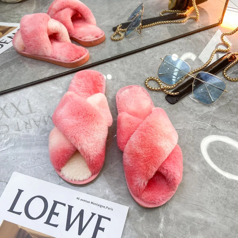 

wholesale fashion outdoor and hotel slippers faux fur slippers furry slippers for girl, Picture shows