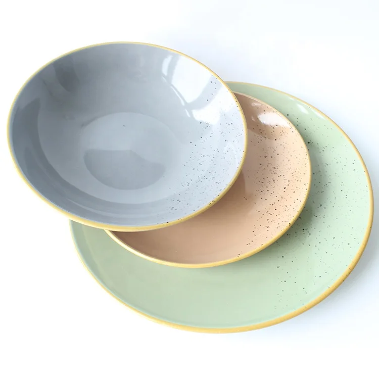 

Crockery Luxury coloful 18pcs color glazed dinnerware set for hotel, Sky blue