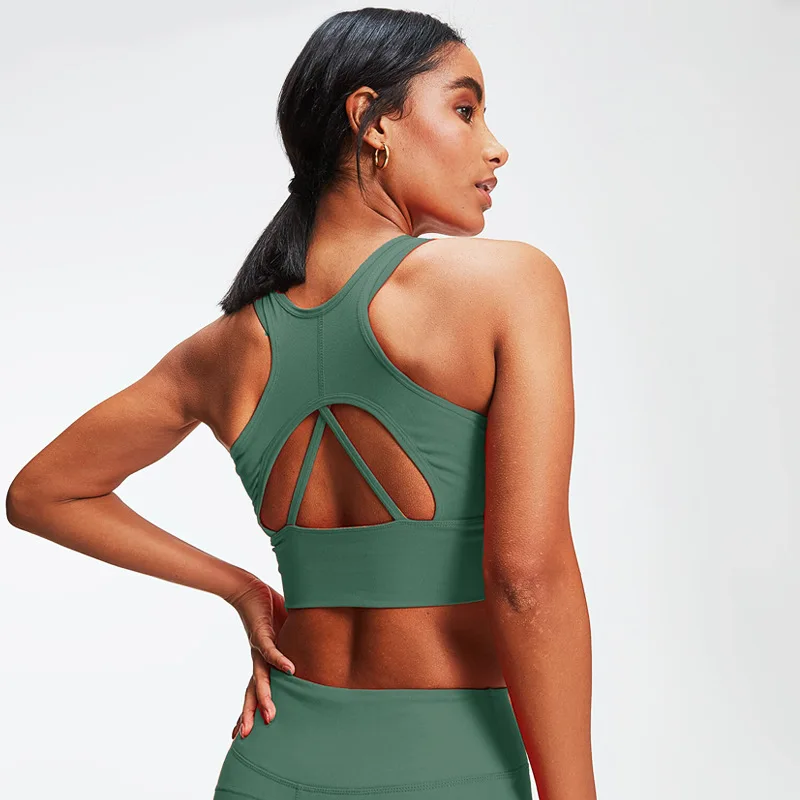 

Low MOQ Crossover back women design hollow out sports bra crop top