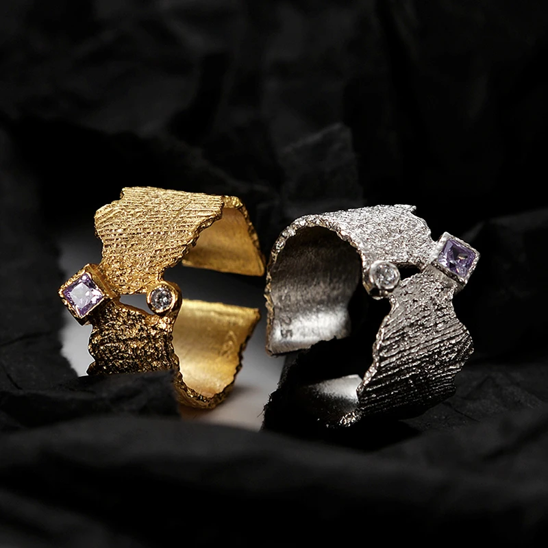 

Icebela Jewelry Minority Light Luxury S925 Sterling Silver Diamond Ring Opening Adjustable Texture Index Cubic Zirconia Ring