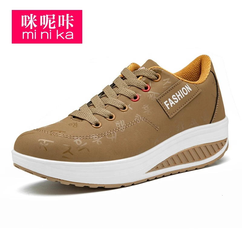 

Minika Custom Women Fashion Breathable Printed Shoes Wedges Cotton Fabric Canvas Platform Shoes Sneakers, Blue , black , khaki