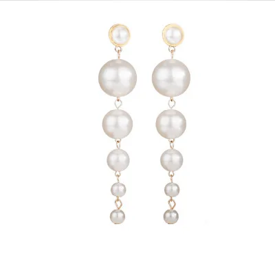 

Fashion Long Baroque Pearl Elegant Earrings Hoop Statement Drop Earrings, White