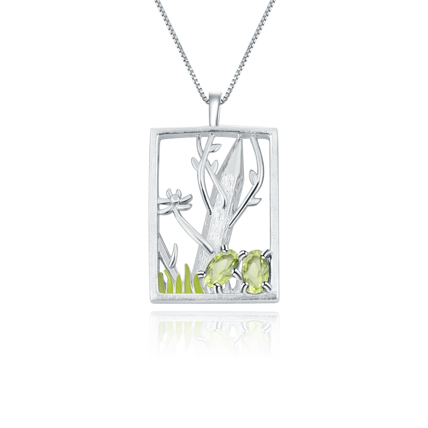 

Abiding Jewelry 925 Silver Designer Handmade Grass Pencil Tree Natural Peridot White Gold Plated Pendant Necklace Fine Jewelry