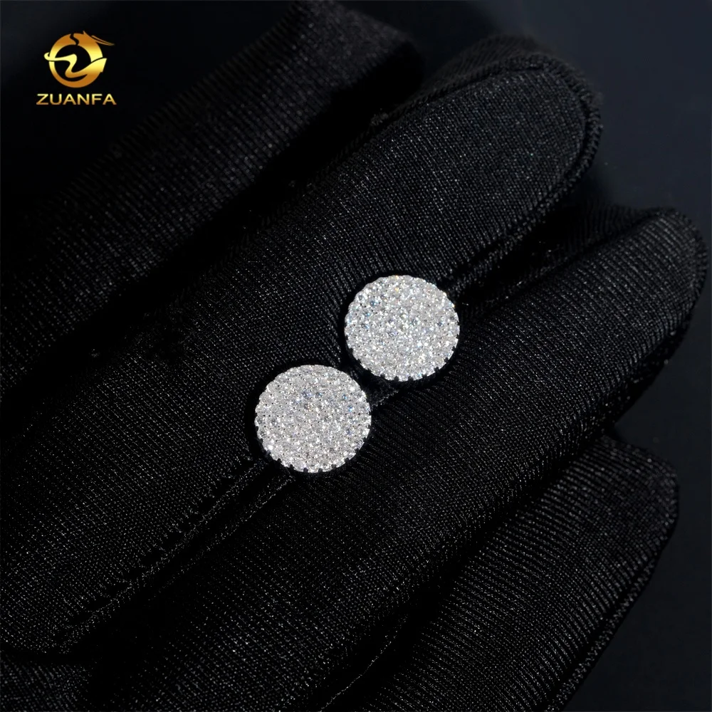 New Arrivals Round Shape Earring Iced Lab Diamond 925 Silver Hip Hop Moissanite Stud Earrings