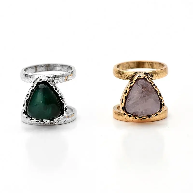 

New design geometric resin finger ring antique gold silver plated ring for women, Anti gold/silver