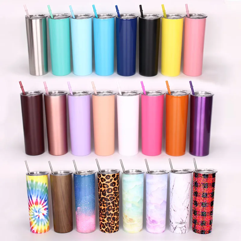 

20oz skinny tumbler With Lid and Straw Stainless Steel Slim Cup vacuum Insulation Flask Drinkware beer coffee Mug, Customized colors acceptable
