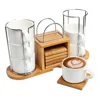 Bamboo Coaster Deluxe Set of 6 White Ceramic Espresso Tea Cups & Bamboo Coasters w/ Tabletop Storage Rack Cheap