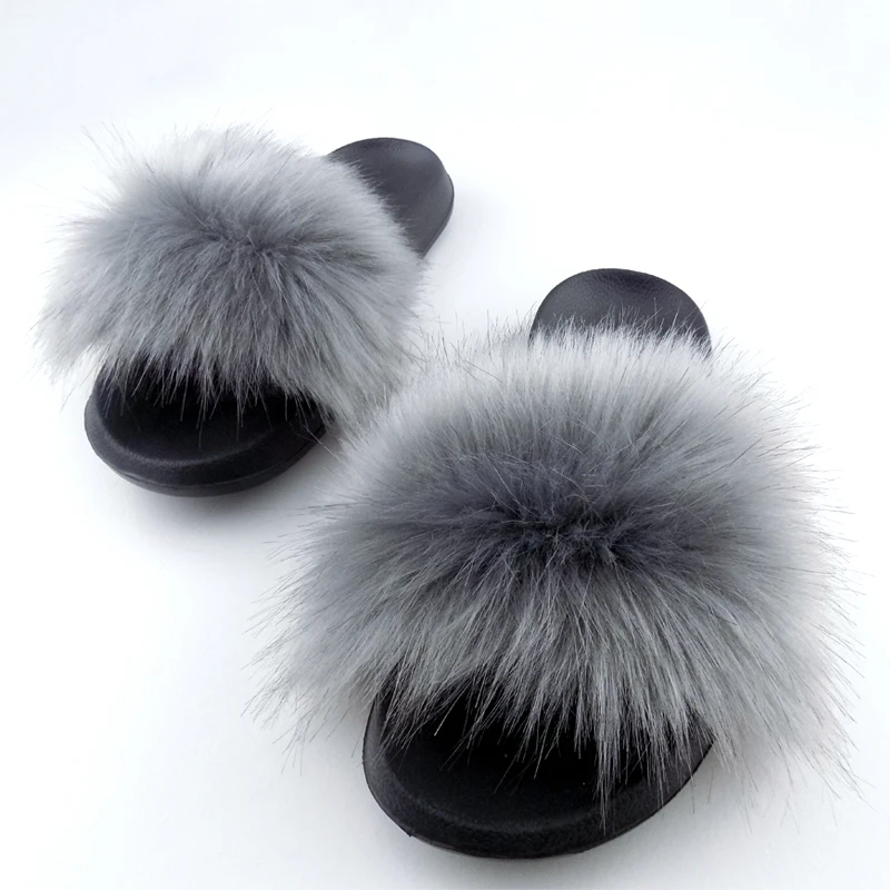 

2020 hot sell fox fur sandals slippers shoes, Red ,black ,green ,orange ,brown and so on