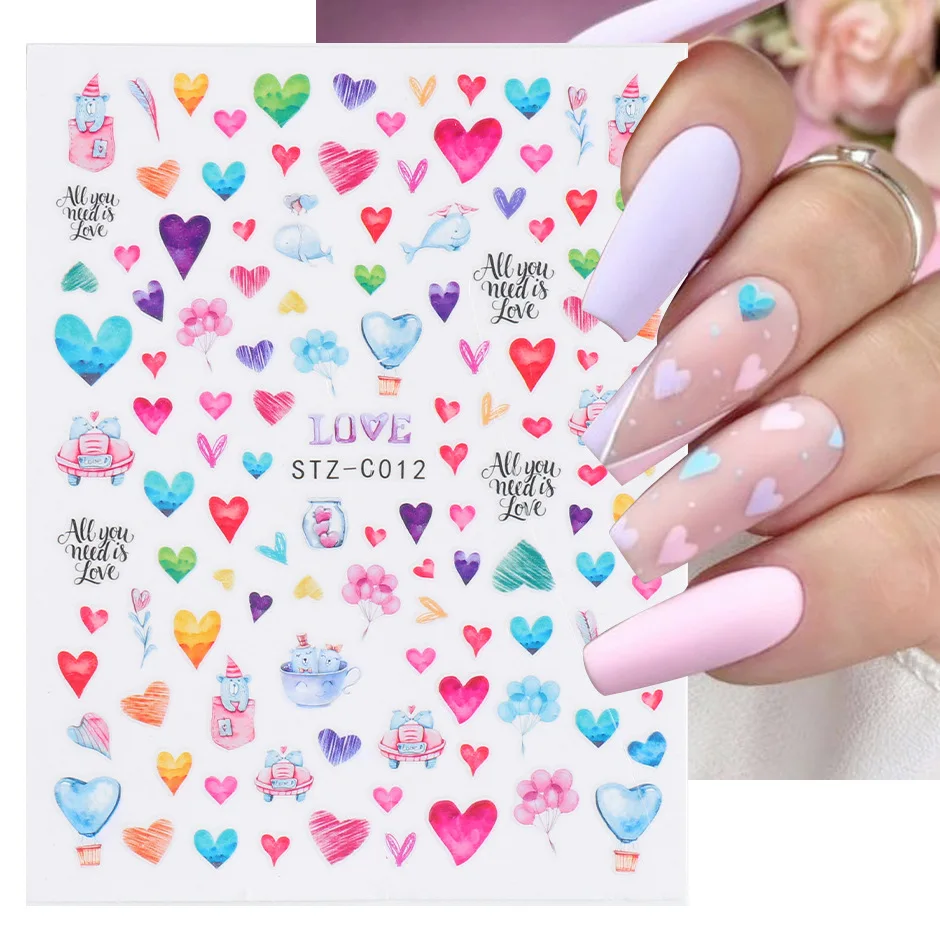 

3D Nail Sticker Butterfly Heart Love Self-Adhesive Sliders Valentin Decals Flowers Cartoon Transfer Stickers Nail Art Decoration