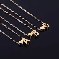 

New Fine Polished DIY Custom Stainless Steel Gold Plated Heart Initial Letter Pendant Necklace