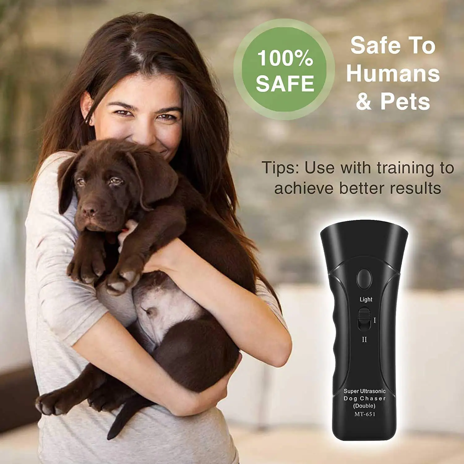

Dog Repellent Infrared Dog Deterrent 3-in-1 Ultrasonic Handheld Pet Trainer with Flashlight Anti Barking Device, Black