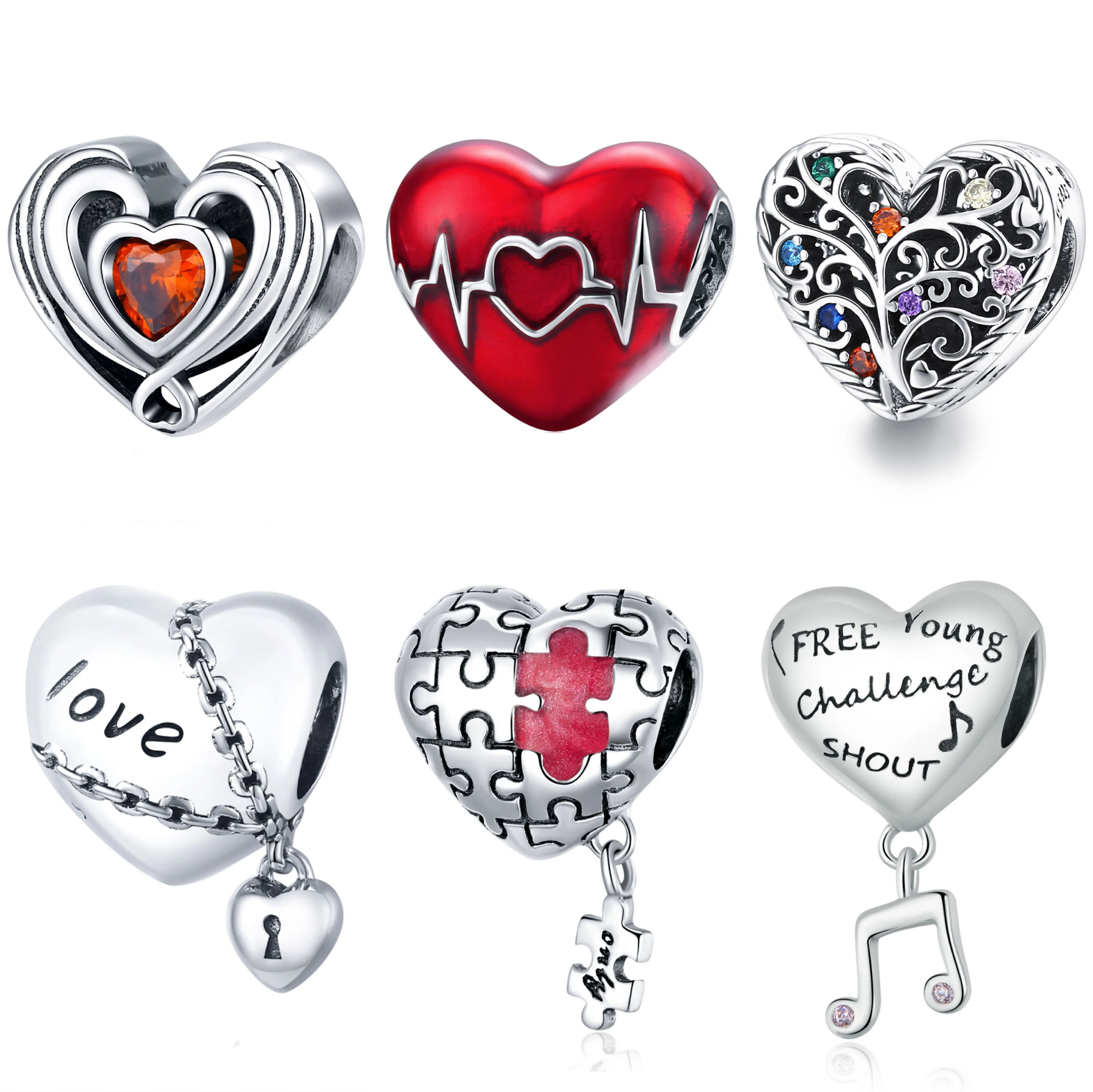 

2024 Fine Silver Jewelry Charm High Quality Designer DIY Bracelets Cute Charms 925 Silver Heart Charms For Jewelry Making Custom