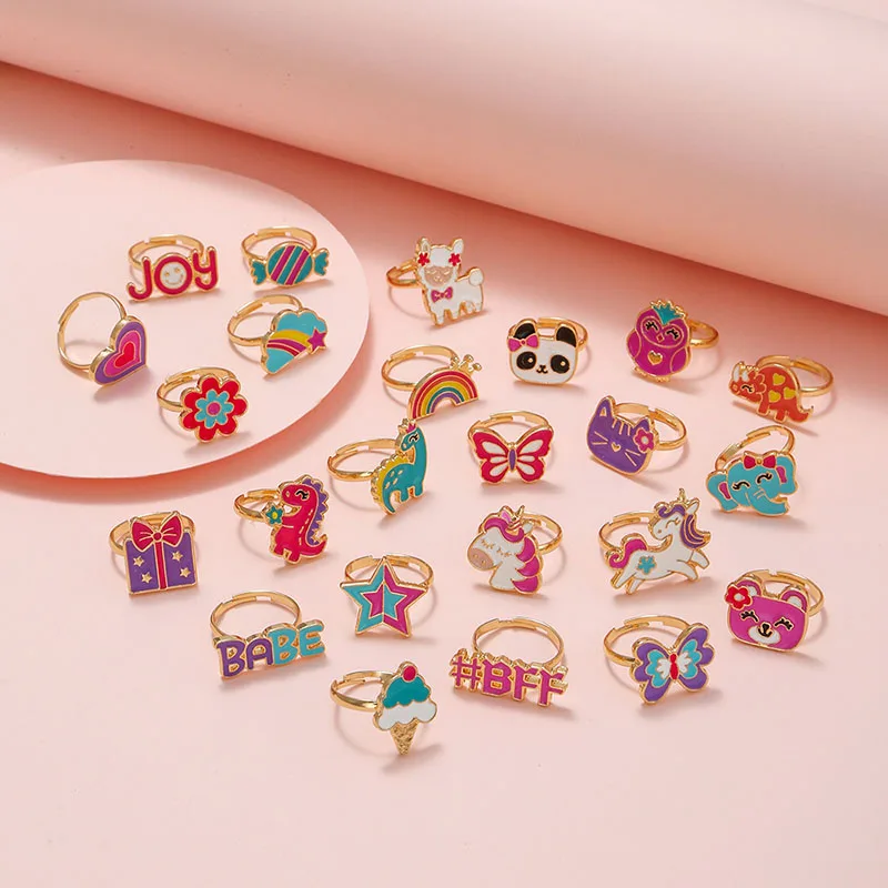 

Children's Day Gifts Fashion Adjustable No Rotatable Rings Cute Design Panda Dinosaur Owl Ice Cream Children Rings