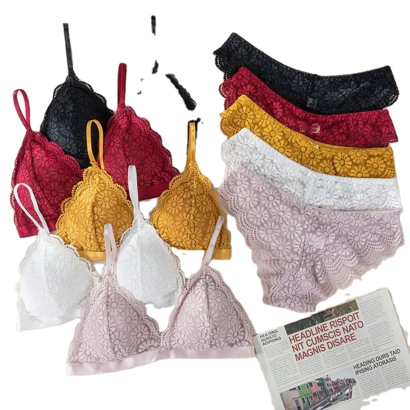 

French sexy backless velvet seamless padded lace set push up bra 2 piece set lingerie panties set underwear size free bralette