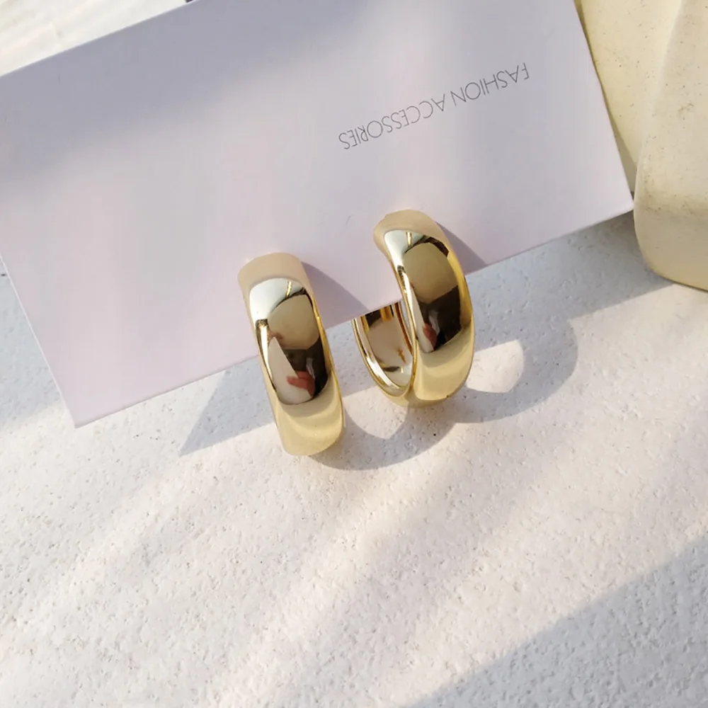 

Women fashion jewelry alloy wide thick gold plated hoop earrings, Gold/steel
