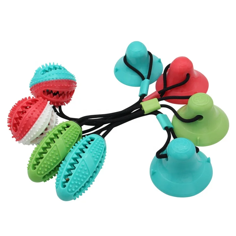 

Factory Wholesale Pet Molar Bite Pooshes Toys Suction Cup Interactive Dog Chew Toy, Blue/green/red+white/red+blue