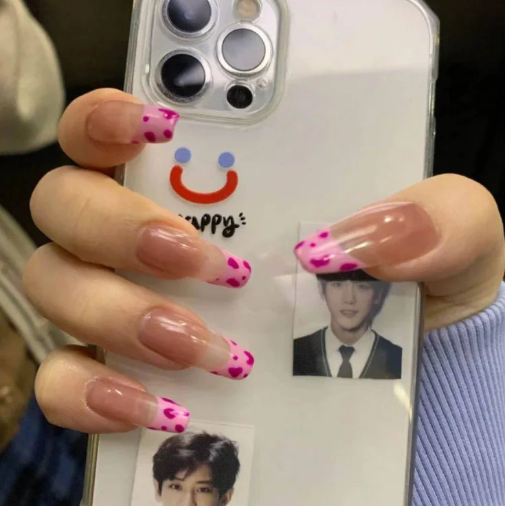 

Hot Pink cow print Ballerina long coffin nails press on wholesale false nails