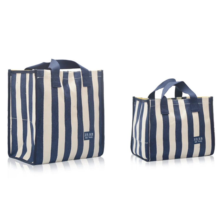

Striped folding cotton bag canvas fabric organic shopping bag Logo Printed