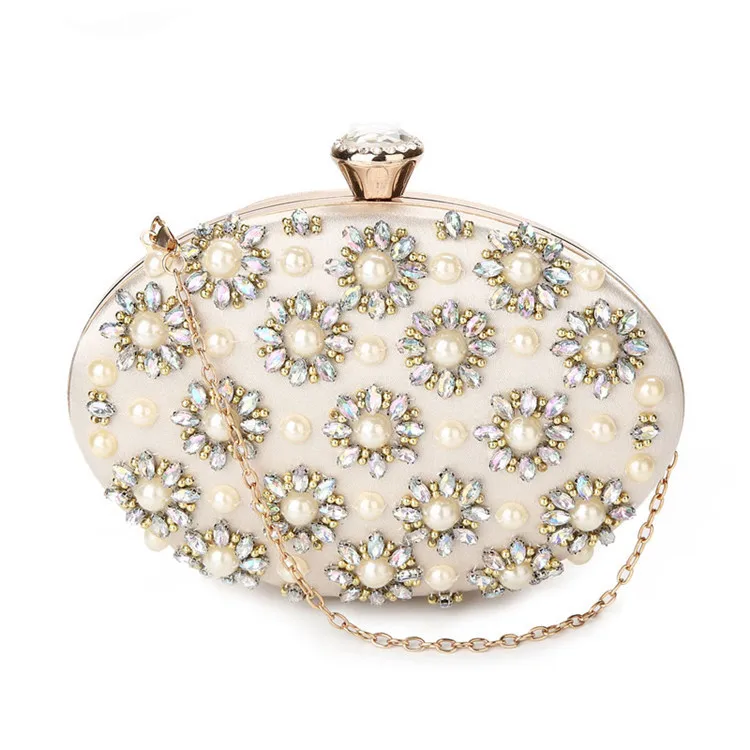 

Oval Shape Exquisite Beaded Evening Bag For Women Day Clutches Elegant Pearl Rhinestone Party Purse