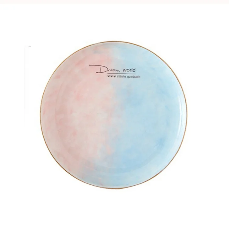 

Color Wholesale Pink Blue Tableware Dinner Ceramic Plate Wedding Porcelain Plate