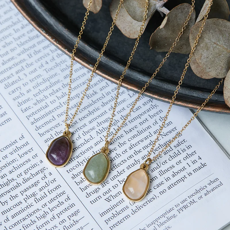 

Irregular shape stainless steel chain gold plated natural stone pendant necklace jewelry for women