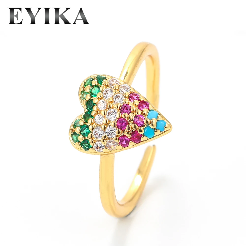 

New Arrival Boho INS Rainbow Multicolor Heart CZ Rings Women Jewelry Wedding Girls, Mix color